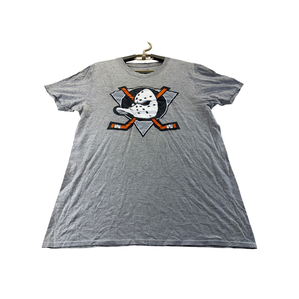 NHL T-Shirt Mens L Gray Anaheim Mighty Ducks Retro Logo Short Sleeve Tee